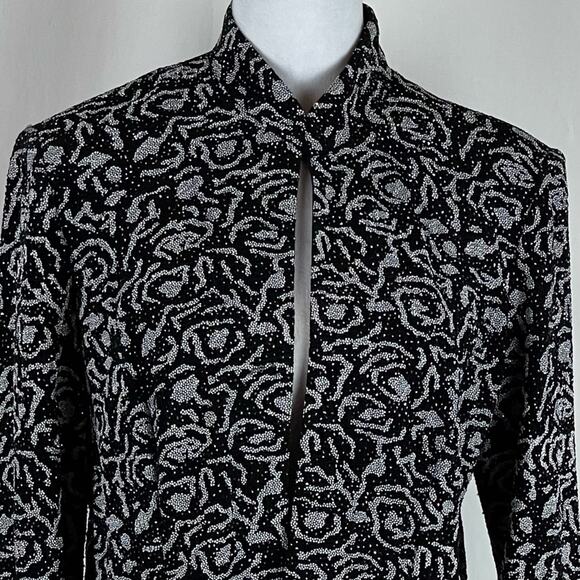 Alex Evenings Black Metallic Silver Glitter Event Glam Jacket Vintage Size L - Picture 3 of 10
